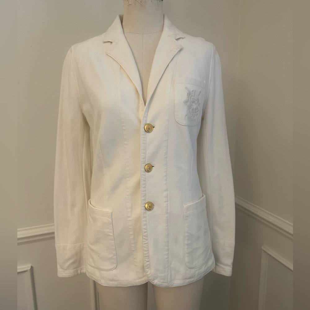 Ralph Lauren white cotton blazer with gold Buttons